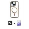 MARSİLYAN™- iPhone 14 Kılıf Yadigar Klasik Özel Seri - Siyah Bilvis 5in1 5D Magic Hayalet Cam Ekran Koruyucu + PVD Metal Kamera Lens - PE