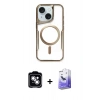 MARSİLYAN™- iPhone 14 Kılıf Yadigar Klasik Özel Seri - Siyah Bilvis 5in1 5D Magic Hayalet Cam Ekran Koruyucu + PVD Metal Kamera Lens - GS