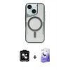 MARSİLYAN™- iPhone 14 Kılıf Yadigar Klasik Özel Seri - Siyah Bilvis 5in1 5D Magic Hayalet Cam Ekran Koruyucu + PVD Metal Kamera Lens - TU