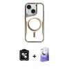 MARSİLYAN™- iPhone 14 Kılıf Yadigar Klasik Özel Seri - Siyah Bilvis 5in1 5D Magic Hayalet Cam Ekran Koruyucu + PVD Metal Kamera Lens - MI