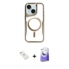 MARSİLYAN™- iPhone 14 Kılıf Yadigar Klasik Özel Seri - Siyah Bilvis 5in1 5D Magic Hayalet Cam Ekran Koruyucu + Pembe Diamond Kamera Lens