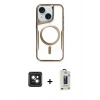 MARSİLYAN™- iPhone 14 Kılıf Yadigar Klasik Özel Seri - Siyah Bilvis Hayalet Cam Ekran Koruyucu + PVD Metal Kamera Lens - PE
