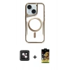 MARSİLYAN™- iPhone 14 Kılıf Yadigar Klasik Özel Seri - Siyah Buffer Cam Ekran Koruyucu + PVD Metal Kamera Lens - PE