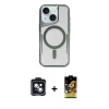 MARSİLYAN™- iPhone 14 Kılıf Yadigar Klasik Özel Seri - Siyah Buffer Cam Ekran Koruyucu + PVD Metal Kamera Lens - SH