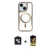 MARSİLYAN™- iPhone 14 Kılıf Yadigar Klasik Özel Seri - Siyah Buffer Cam Ekran Koruyucu + PVD Metal Kamera Lens - SH