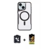 MARSİLYAN™- iPhone 14 Kılıf Yadigar Klasik Özel Seri - Siyah Buffer Cam Ekran Koruyucu + PVD Metal Kamera Lens - SH
