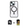 MARSİLYAN™- iPhone 14 Kılıf Yadigar Klasik Özel Seri - Siyah Buffer Cam Ekran Koruyucu + PVD Metal Kamera Lens - YL