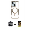 MARSİLYAN™- iPhone 14 Kılıf Yadigar Klasik Özel Seri - Siyah Buffer Cam Ekran Koruyucu + PVD Metal Kamera Lens - YL