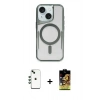 MARSİLYAN™- iPhone 14 Kılıf Yadigar Klasik Özel Seri - Siyah Buffer Cam Ekran Koruyucu + Yeşil Shine Kamera Lens