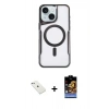 MARSİLYAN™- iPhone 14 Kılıf Yadigar Klasik Özel Seri - Siyah Buffer Hayalet Cam Ekran Koruyucu + Diamond Kamera Lens - SABE