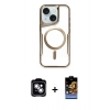 MARSİLYAN™- iPhone 14 Kılıf Yadigar Klasik Özel Seri - Siyah Buffer Hayalet Cam Ekran Koruyucu + PVD Metal Kamera Lens - GS
