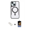 MARSİLYAN™- iPhone 14 Kılıf Yadigar Klasik Özel Seri - Siyah Buffer Hayalet Cam Ekran Koruyucu + Kırmızı Diamond Kamera Lens