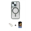 MARSİLYAN™- iPhone 14 Kılıf Yadigar Klasik Özel Seri - Siyah Buffer Hayalet Cam Ekran Koruyucu + Kırmızı Diamond Kamera Lens