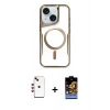 MARSİLYAN™- iPhone 14 Kılıf Yadigar Klasik Özel Seri - Siyah Buffer Hayalet Cam Ekran Koruyucu + Kırmızı Shine Kamera Lens