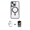 MARSİLYAN™- iPhone 14 Kılıf Yadigar Klasik Özel Seri - Siyah Buffer Hayalet Cam Ekran Koruyucu + Kırmızı Shine Kamera Lens