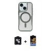 MARSİLYAN™- iPhone 14 Kılıf Yadigar Klasik Özel Seri - Siyah Buffer Hayalet Cam Ekran Koruyucu + PVD Metal Kamera Lens - MI