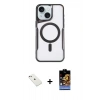 MARSİLYAN™- iPhone 14 Kılıf Yadigar Klasik Özel Seri - Siyah Buffer Hayalet Cam Ekran Koruyucu + Diamond Kamera Lens - PE