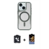 MARSİLYAN™- iPhone 14 Kılıf Yadigar Klasik Özel Seri - Siyah Buffer Hayalet Cam Ekran Koruyucu + PVD Metal Kamera Lens - SH