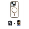MARSİLYAN™- iPhone 14 Kılıf Yadigar Klasik Özel Seri - Siyah Buffer Hayalet Cam Ekran Koruyucu + PVD Metal Kamera Lens - SH