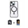 MARSİLYAN™- iPhone 14 Kılıf Yadigar Klasik Özel Seri - Siyah Buffer Hayalet Cam Ekran Koruyucu + PVD Metal Kamera Lens - SH