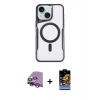 MARSİLYAN™- iPhone 14 Kılıf Yadigar Klasik Özel Seri - Siyah Buffer Hayalet Cam Ekran Koruyucu + Raze Metal Kamera Lens - GS