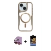MARSİLYAN™- iPhone 14 Kılıf Yadigar Klasik Özel Seri - Siyah Buffer Hayalet Cam Ekran Koruyucu + Raze Metal Kamera Lens - KI