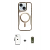 MARSİLYAN™- iPhone 14 Kılıf Yadigar Klasik Özel Seri - Siyah Joko Magic 5D Hayalet Cam + Gümüş Shine Kamera Lens