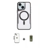 MARSİLYAN™- iPhone 14 Kılıf Yadigar Klasik Özel Seri - Siyah Joko Magic 5D Hayalet Cam + Gümüş Shine Kamera Lens