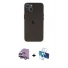 MARSİLYAN™- iPhone 14 Kılıf Yadigar Yansıma Serisi - Siyah 3D Antistatik Cam Ekran Koruyucu + Raze Metal Kamera Lens - GS