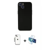 MARSİLYAN™- iPhone 14 Kılıf Yadigar Yansıma Serisi - Siyah 3D Antistatik Cam Ekran Koruyucu + Shine Kamera Lens - GI