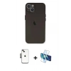 MARSİLYAN™- iPhone 14 Kılıf Yadigar Yansıma Serisi - Siyah 3D Antistatik Cam Ekran Koruyucu + Shine Kamera Lens - SH