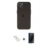 MARSİLYAN™- iPhone 14 Kılıf Yadigar Yansıma Serisi - Siyah 3D Antistatik Hayalet Cam Ekran Koruyucu + Diamond Kamera Lens - KI