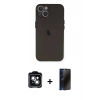 MARSİLYAN™- iPhone 14 Kılıf Yadigar Yansıma Serisi - Siyah 3D Antistatik Hayalet Cam Ekran Koruyucu + PVD Metal Kamera Lens - YL