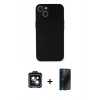 MARSİLYAN™- iPhone 14 Kılıf Yadigar Yansıma Serisi - Siyah 3D Antistatik Hayalet Cam Ekran Koruyucu + PVD Metal Kamera Lens - SH
