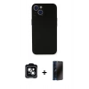 MARSİLYAN™- iPhone 14 Kılıf Yadigar Yansıma Serisi - Siyah 3D Antistatik Hayalet Cam Ekran Koruyucu + PVD Metal Kamera Lens - YL