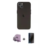 MARSİLYAN™- iPhone 14 Kılıf Yadigar Yansıma Serisi - Siyah 3D Antistatik Hayalet Cam Ekran Koruyucu + Raze Metal Kamera Lens - MR