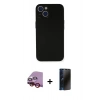 MARSİLYAN™- iPhone 14 Kılıf Yadigar Yansıma Serisi - Siyah 3D Antistatik Hayalet Cam Ekran Koruyucu + Raze Metal Kamera Lens - KI