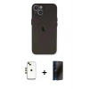 MARSİLYAN™- iPhone 14 Kılıf Yadigar Yansıma Serisi - Siyah 3D Antistatik Hayalet Cam Ekran Koruyucu + Shine Kamera Lens - GD