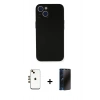 MARSİLYAN™- iPhone 14 Kılıf Yadigar Yansıma Serisi - Siyah 3D Antistatik Hayalet Cam Ekran Koruyucu + Shine Kamera Lens - GD
