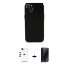 MARSİLYAN™- iPhone 14 Kılıf Yadigar Yansıma Serisi - Siyah 3D Antistatik Hayalet Cam Ekran Koruyucu + Shine Kamera Lens - GS