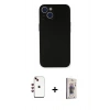 MARSİLYAN™- iPhone 14 Kılıf Yadigar Yansıma Serisi - Siyah Bilvis 3D Cam Ekran Koruyucu + Shine Kamera Lens - KI