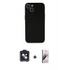 MARSİLYAN™- iPhone 14 Kılıf Yadigar Yansıma Serisi - Siyah Bilvis 3D Mat Cam Ekran Koruyucu + PVD Metal Kamera Lens - SH