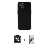 MARSİLYAN™- iPhone 14 Kılıf Yadigar Yansıma Serisi - Siyah Bilvis 3D Mat Cam Ekran Koruyucu + Turuncu PVD Metal Kamera Lens