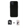 MARSİLYAN™- iPhone 14 Kılıf Yadigar Yansıma Serisi - Siyah Bilvis 3D Mat Cam Ekran Koruyucu + PVD Metal Kamera Lens - YL