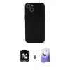 MARSİLYAN™- iPhone 14 Kılıf Yadigar Yansıma Serisi - Siyah Bilvis 5in1 5D Magic Hayalet Cam Ekran Koruyucu + PVD Metal Kamera Lens - MI