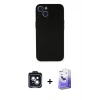 MARSİLYAN™- iPhone 14 Kılıf Yadigar Yansıma Serisi - Siyah Bilvis 5in1 5D Magic Hayalet Cam Ekran Koruyucu + PVD Metal Kamera Lens - SH