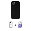 MARSİLYAN™- iPhone 14 Kılıf Yadigar Yansıma Serisi - Siyah Bilvis 5in1 5D Magic Hayalet Cam Ekran Koruyucu + Shine Kamera Lens - GS