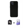 MARSİLYAN™- iPhone 14 Kılıf Yadigar Yansıma Serisi - Siyah Bilvis 5in1 5D Magic Hayalet Cam Ekran Koruyucu + PVD Metal Kamera Lens - TU