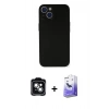 MARSİLYAN™- iPhone 14 Kılıf Yadigar Yansıma Serisi - Siyah Bilvis 5in1 5D Magic Hayalet Cam Ekran Koruyucu + PVD Metal Kamera Lens - YL