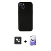 MARSİLYAN™- iPhone 14 Kılıf Yadigar Yansıma Serisi - Siyah Bilvis 5in1 5D Magic Hayalet Cam Ekran Koruyucu + PVD Metal Kamera Lens - PE